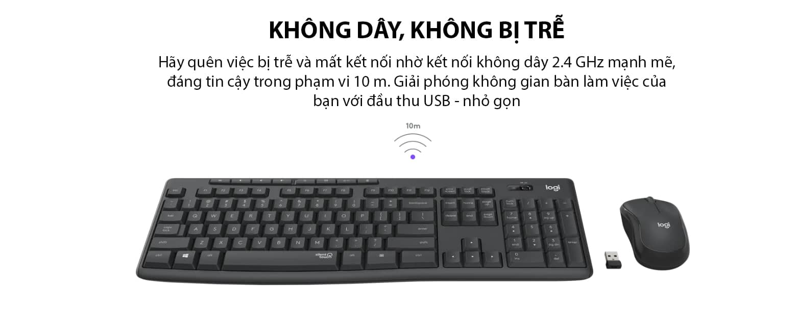Bộ bàn phím chuột không dây Logitech MK295 màu đen (USB/SilentTouch) 5