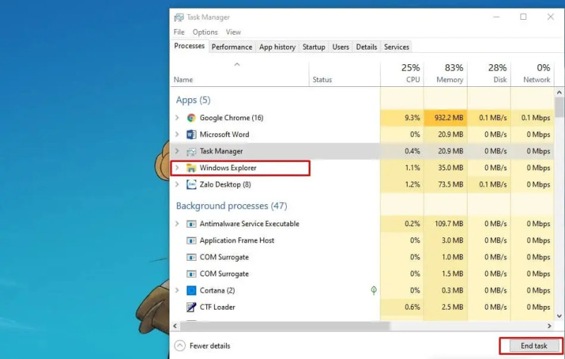 Khởi động lại Windows Explorer fix lỗi your windows license will expire soon 2